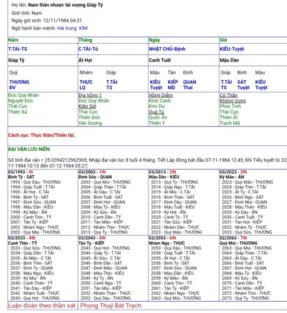 Lá số Tứ Trụ Nam mạng Giáp Tý Thân Nhược Tài vượng.