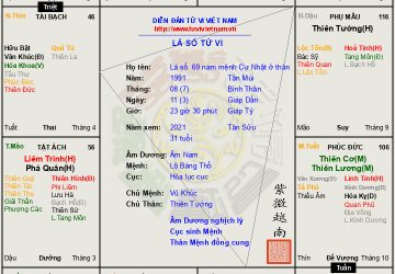 Lá số 69 nam mệnh Cự Nhật ở Thân, Phúc Đức có Văn Xương Hóa Kỵ đây là cách văn nhân bất nại chủ về sự nghiệp